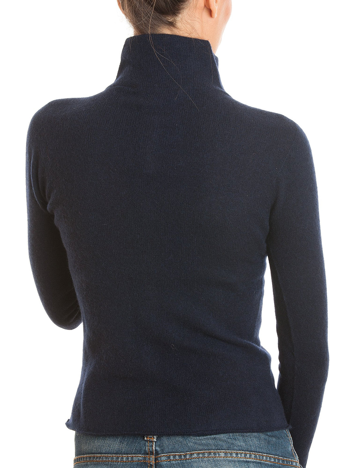 Blue Women's 100% Cashmere Mock Neck Bomber, view 3