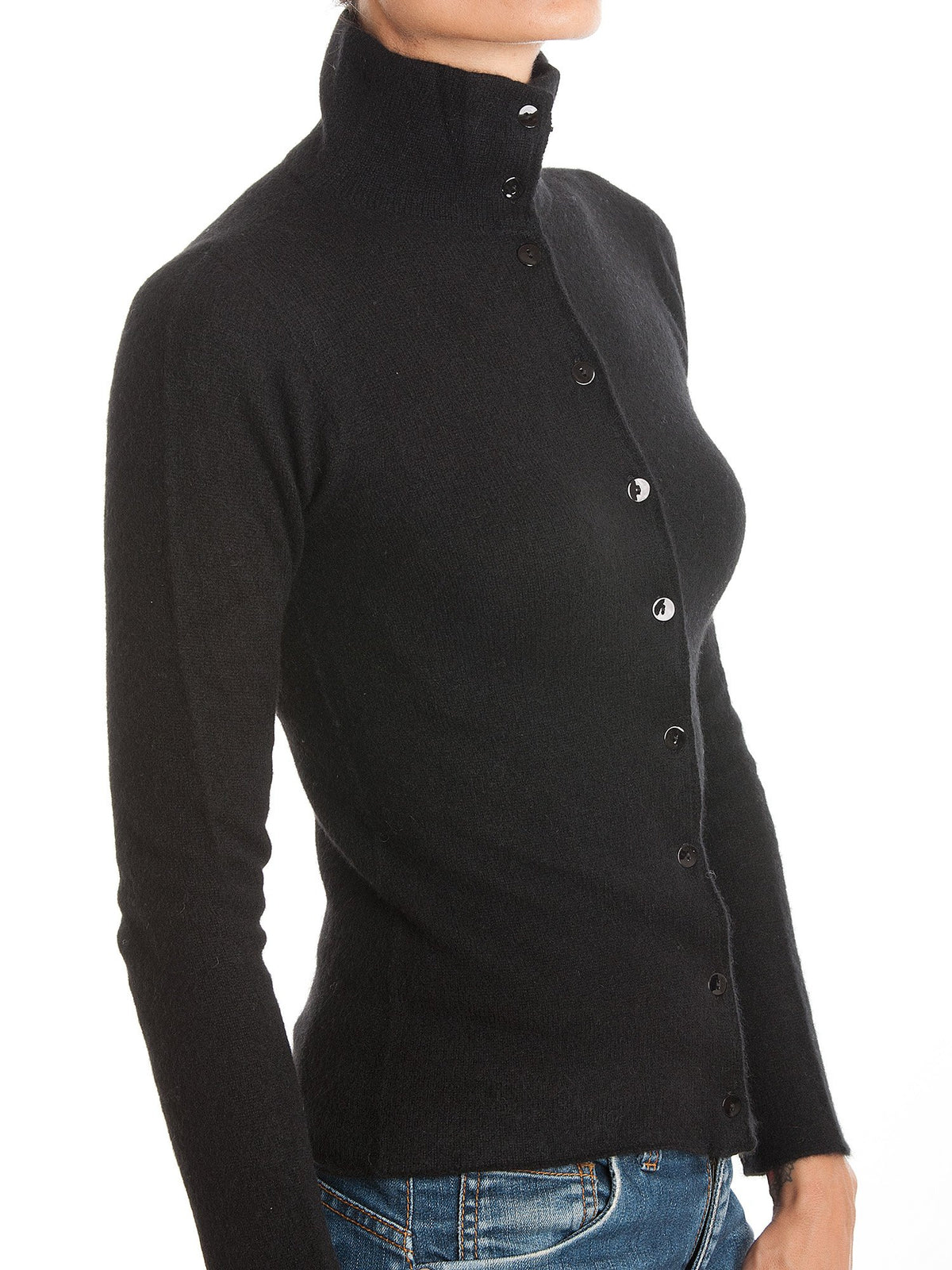 Cream Women's 100% Cashmere Mock Neck Bomber, view 4