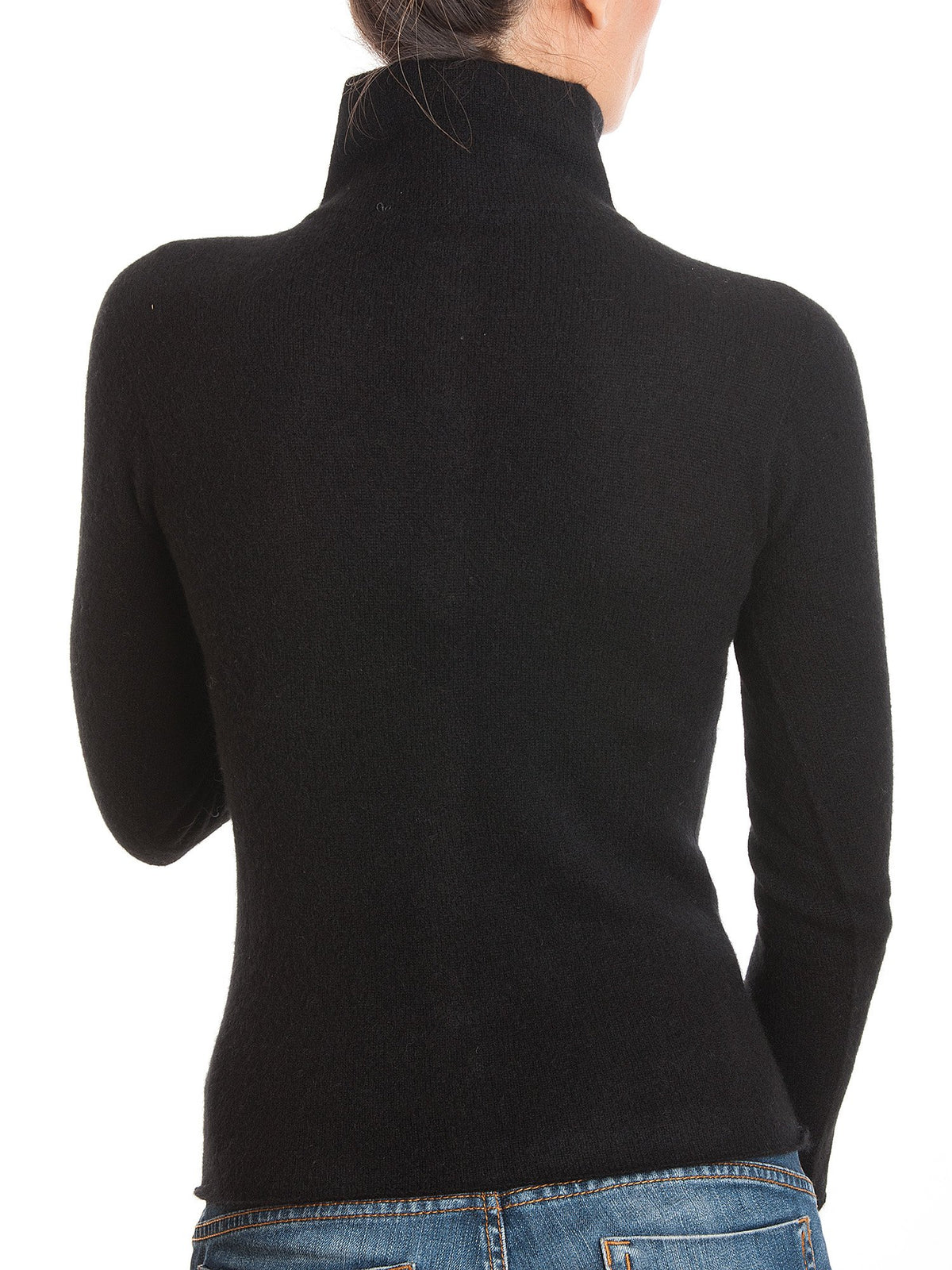 Black Women's 100% Cashmere Mock Neck Bomber, view 2