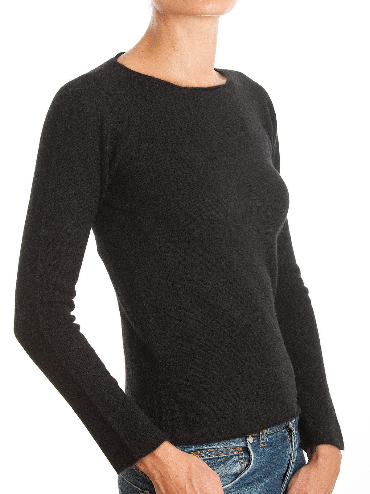 Black Women's 100% Cashmere Crewneck, view 2