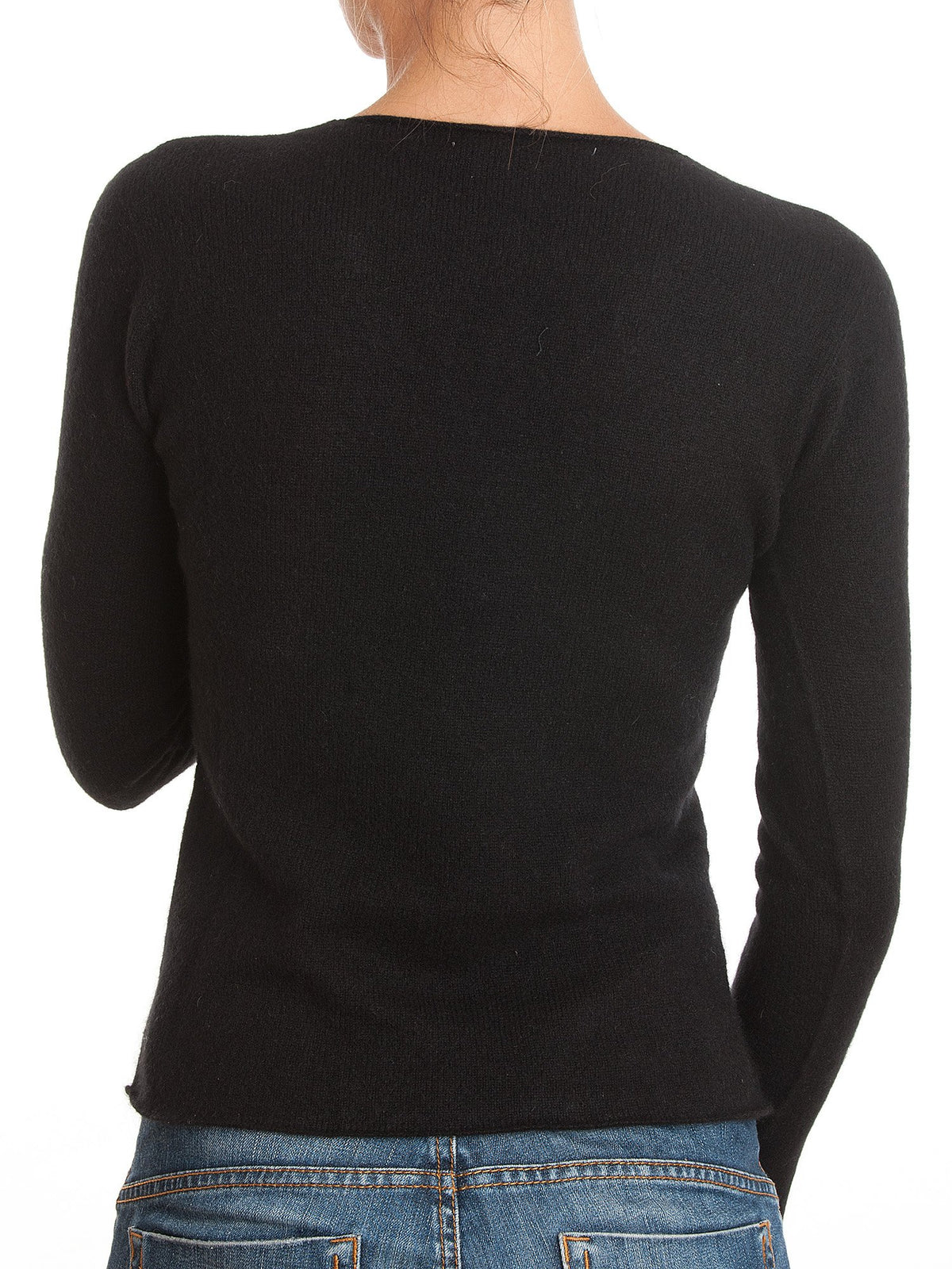 Black Women's 100% Cashmere V-Neck, view 3
