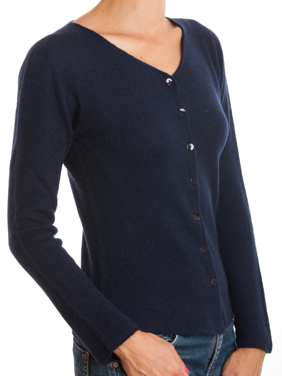 Blue Women's 100% Cashmere V-Neck Cardigan