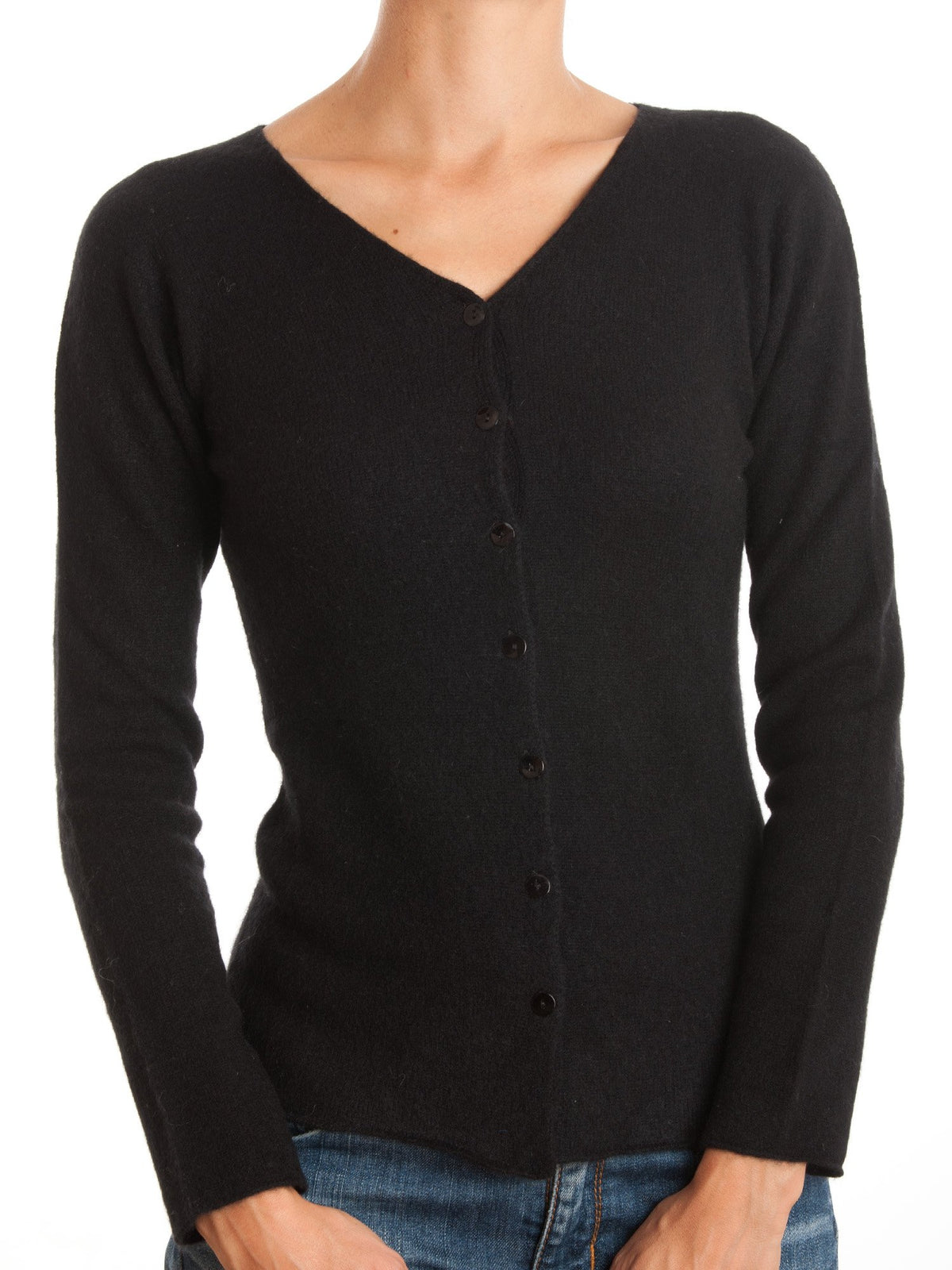 Black Women's 100% Cashmere V-Neck Cardigan