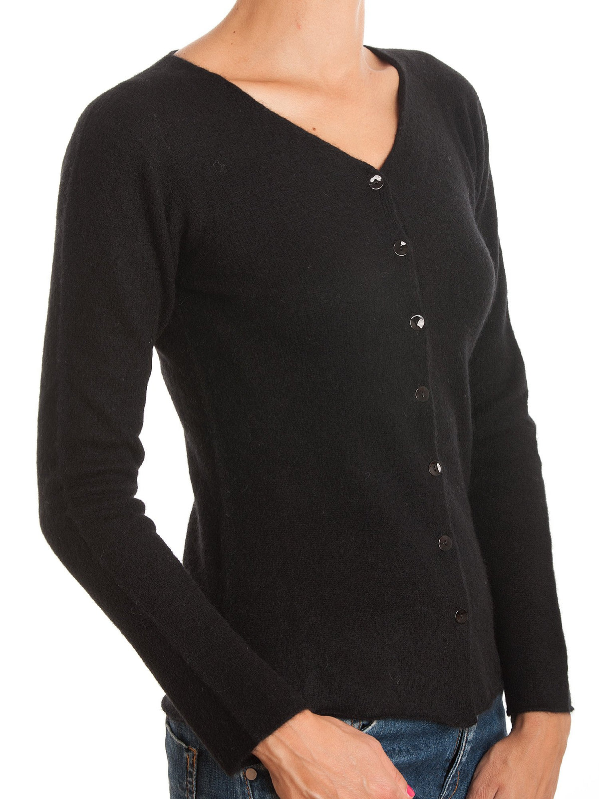 Beige Women's 100% Cashmere V-Neck Cardigan, view 3