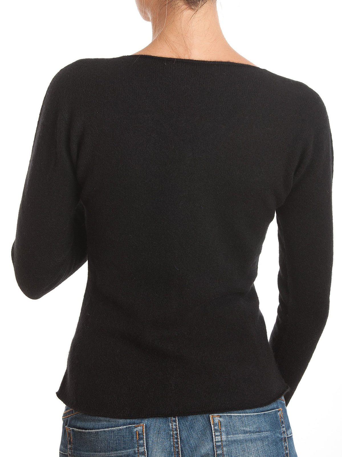 Black Women's 100% Cashmere V-Neck Cardigan, view 3