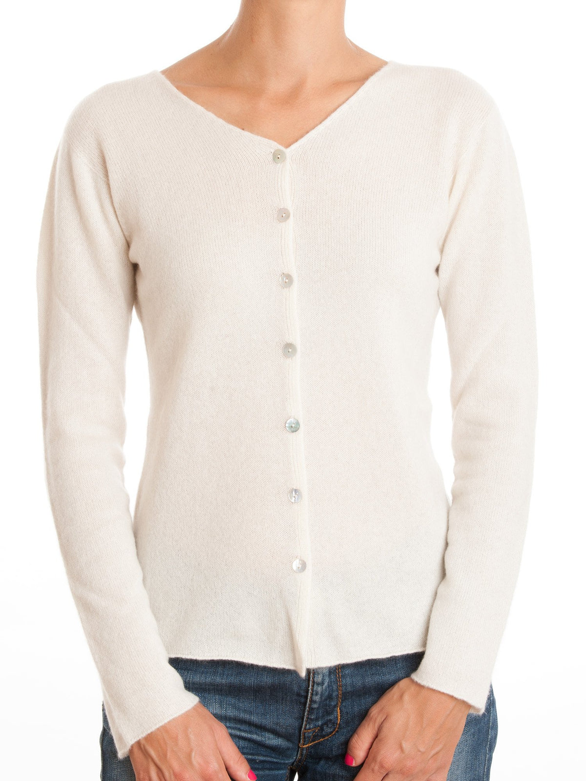 Blue Women's 100% Cashmere V-Neck Cardigan, view 4