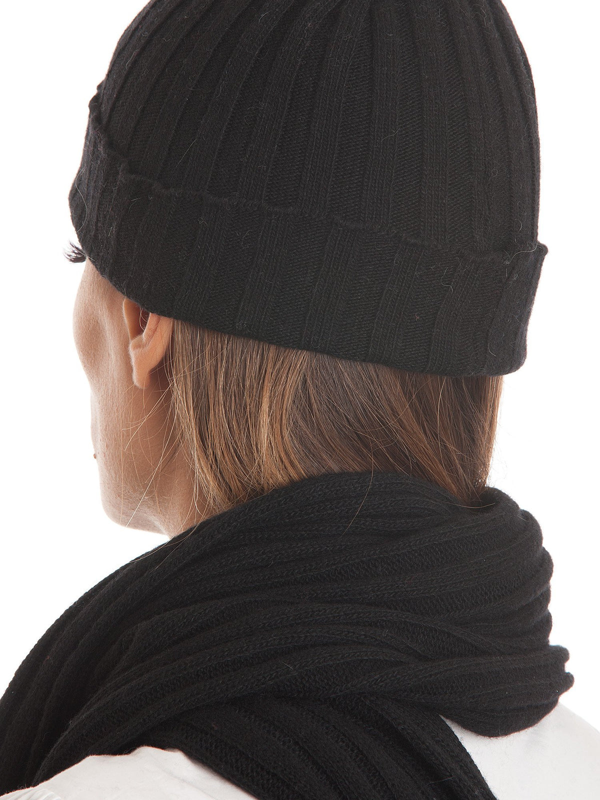 Black Cashmere Blend Scarf and Beanie Set, view 2