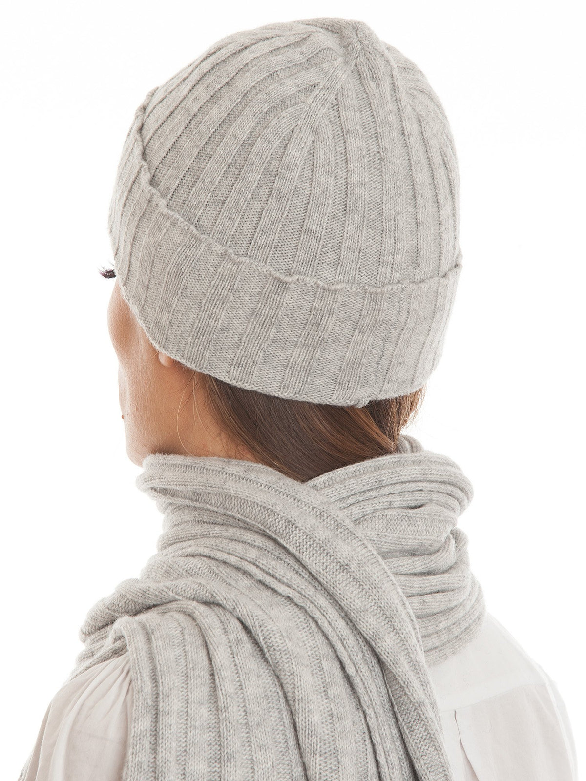 Gray Cashmere Blend Scarf and Beanie Set, view 3
