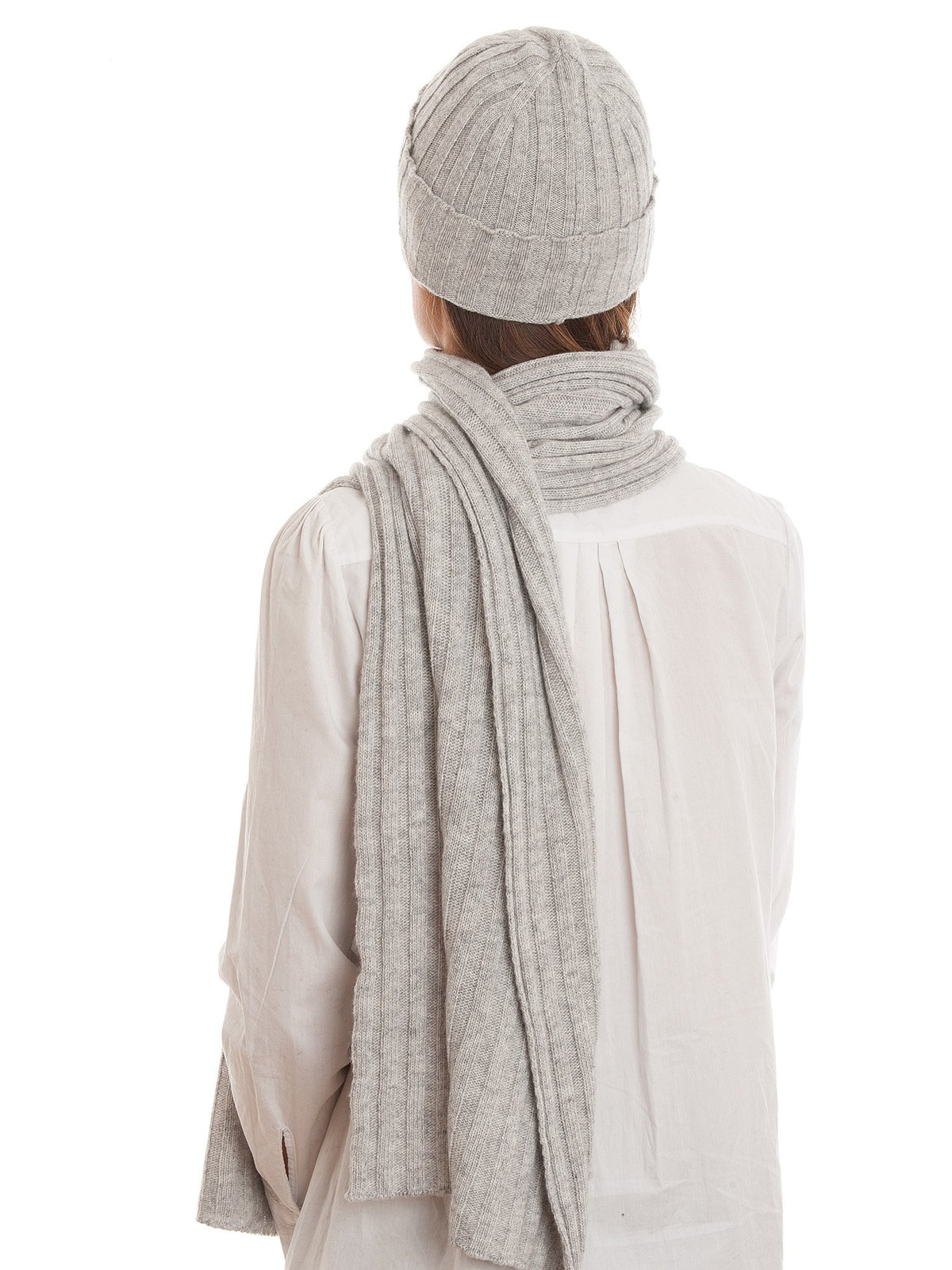 Gray Cashmere Blend Scarf and Beanie Set