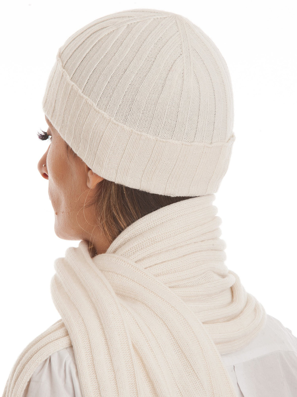 Cream Cashmere Blend Scarf and Beanie Set, view 3
