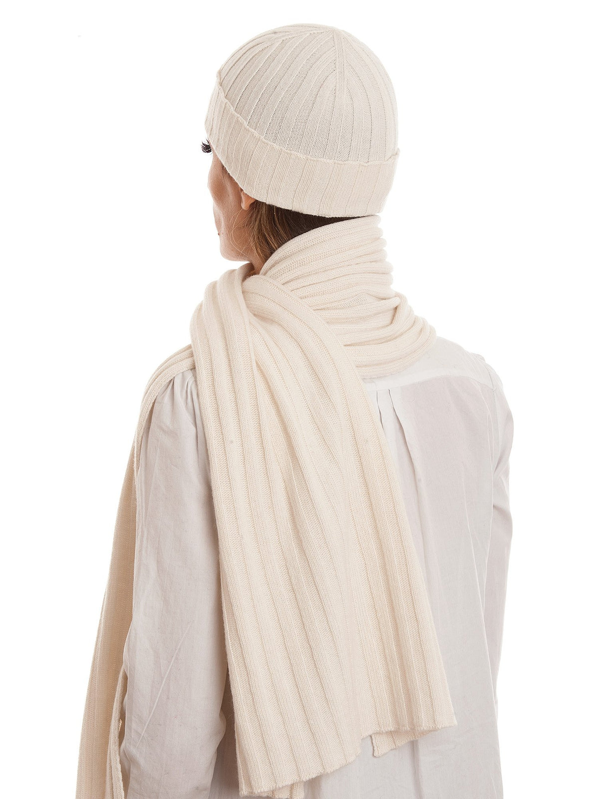 Cream Cashmere Blend Scarf and Beanie Set