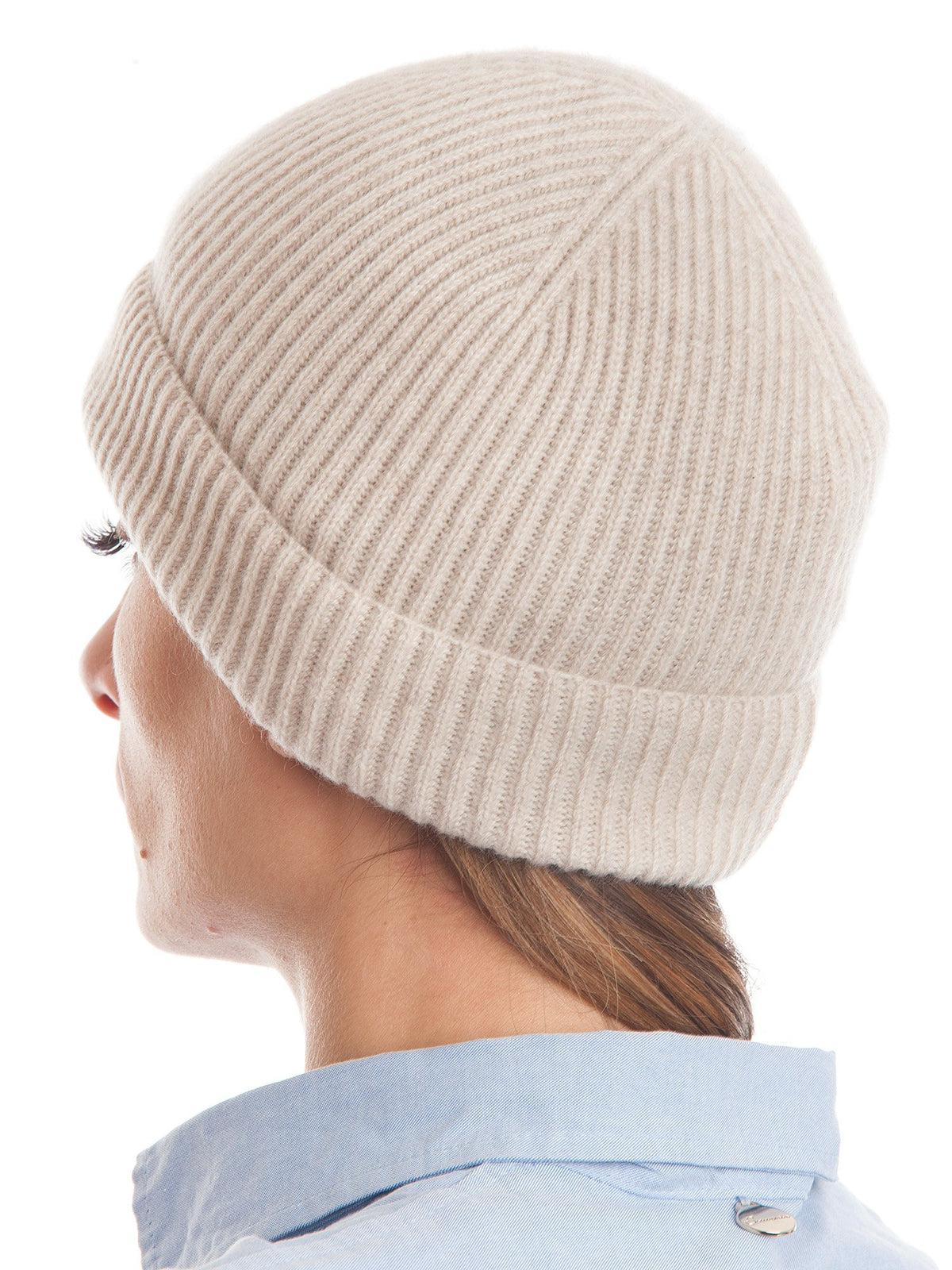 Beige Women's Fisherman's Rib 100% Cashmere Beanie