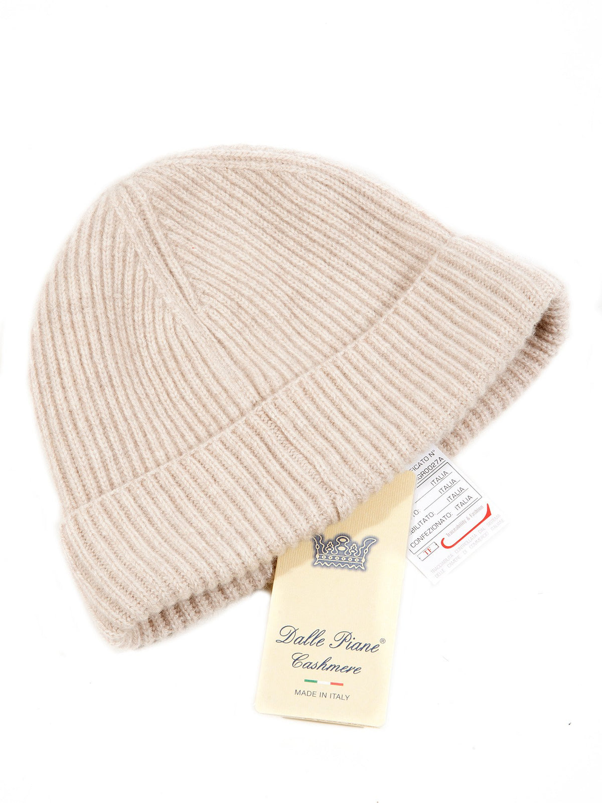 Beige Women's Fisherman's Rib 100% Cashmere Beanie, view 2