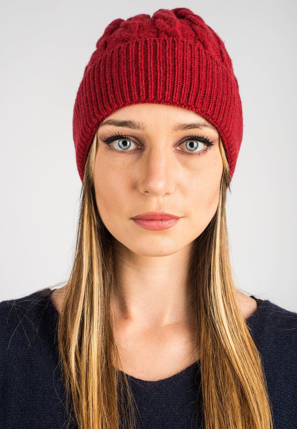 Red Cable-Knit Recycled Cashmere Blend Beanie