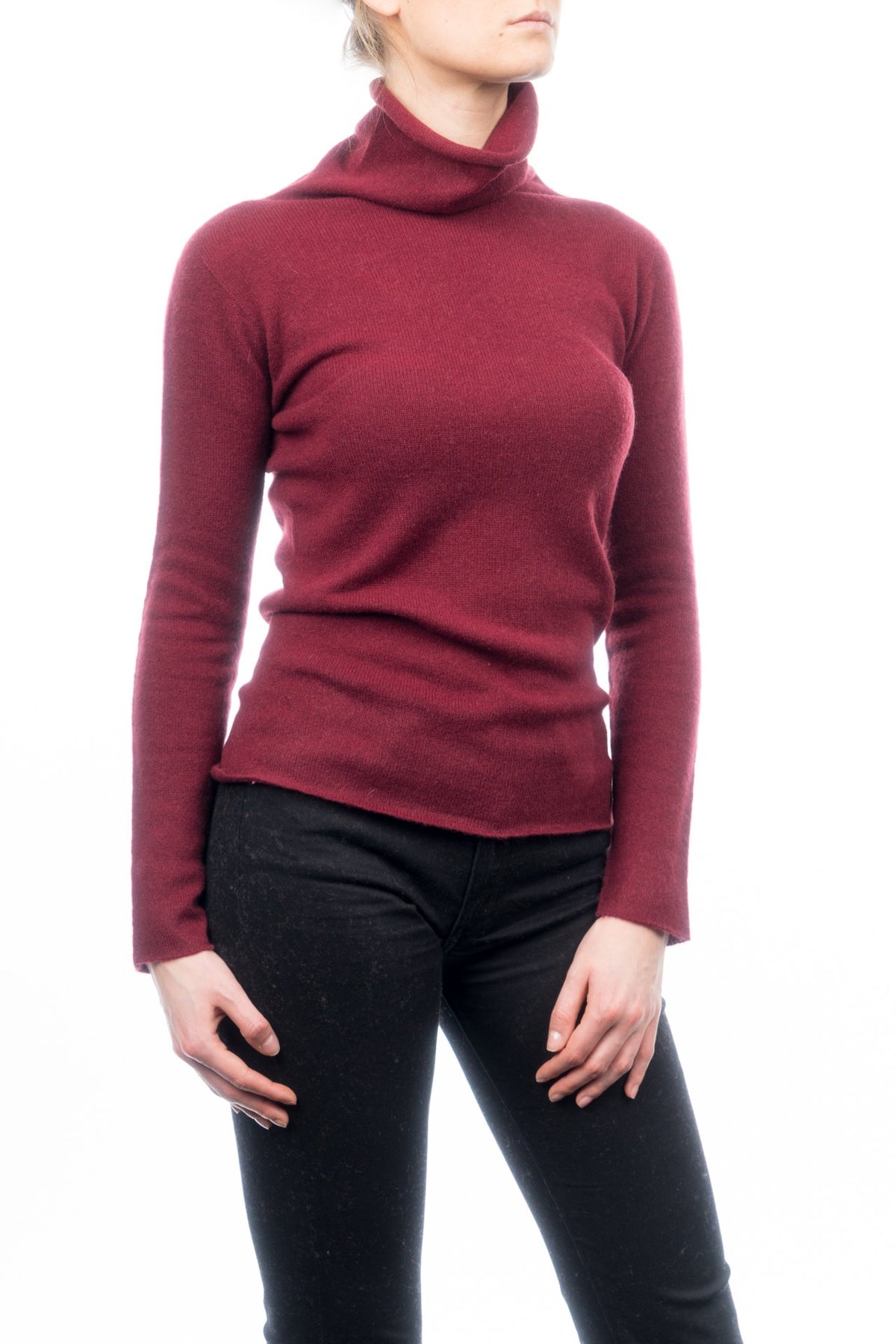 Burgundy Women's 100% Cashmere Turtleneck, view 2