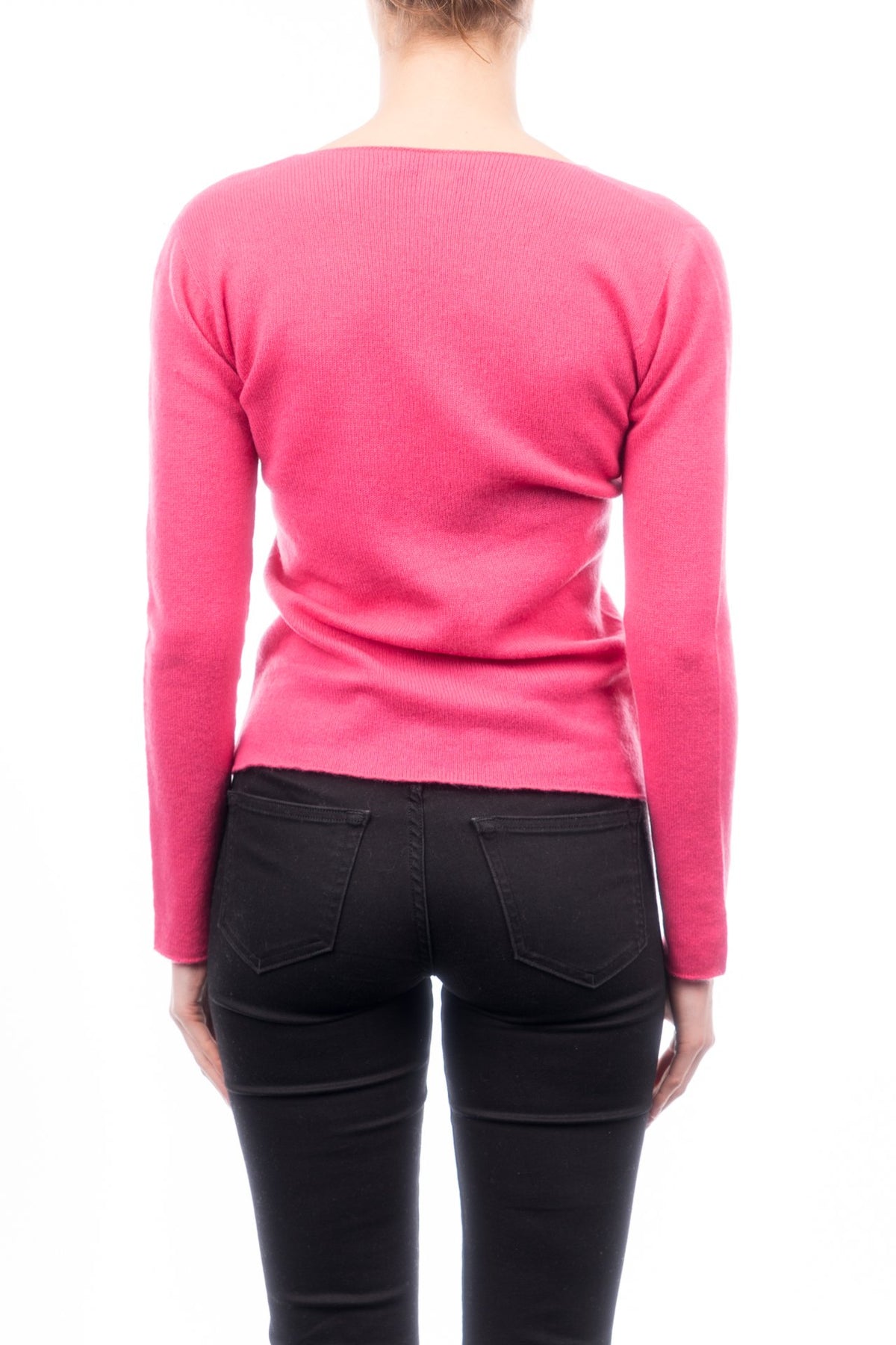 Fuchsia Women's 100% Cashmere V-Neck, view 2