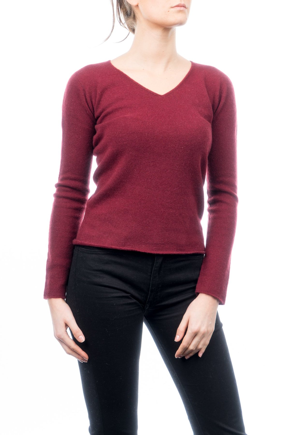 Burgundy Women's 100% Cashmere V-Neck
