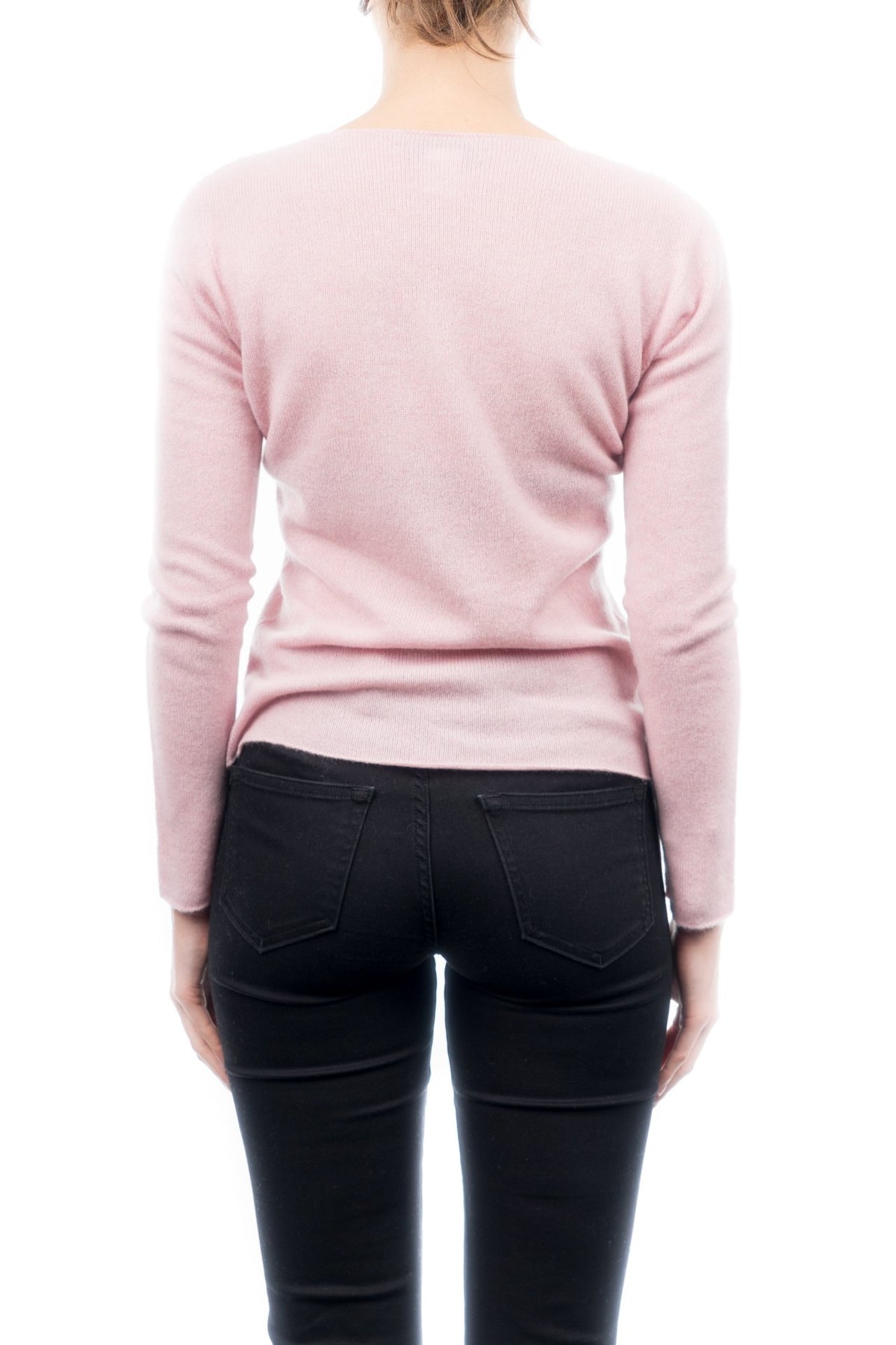 Light Blue Women's 100% Cashmere V-Neck, view 4