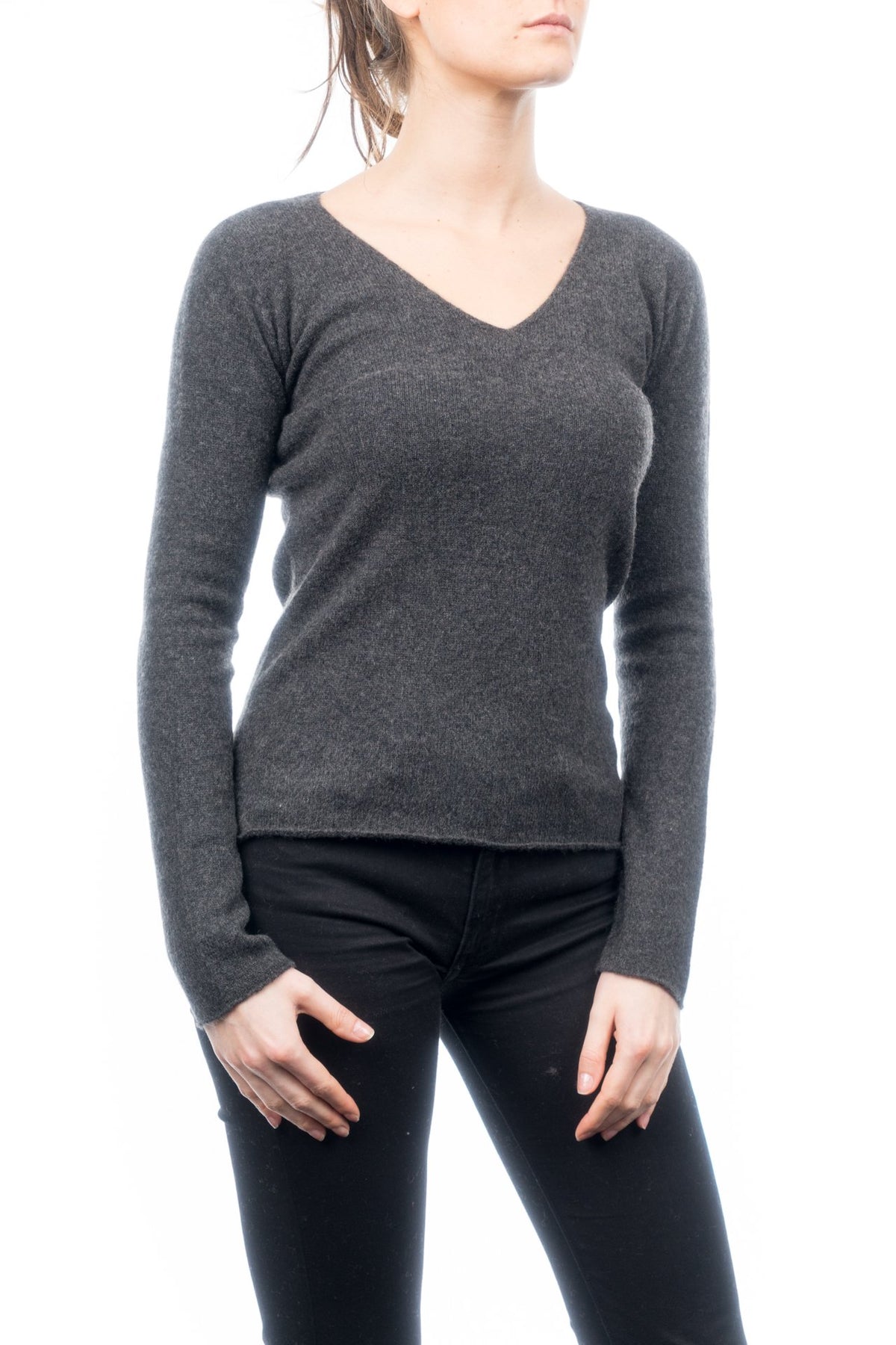 Charcoal Women's 100% Cashmere V-Neck