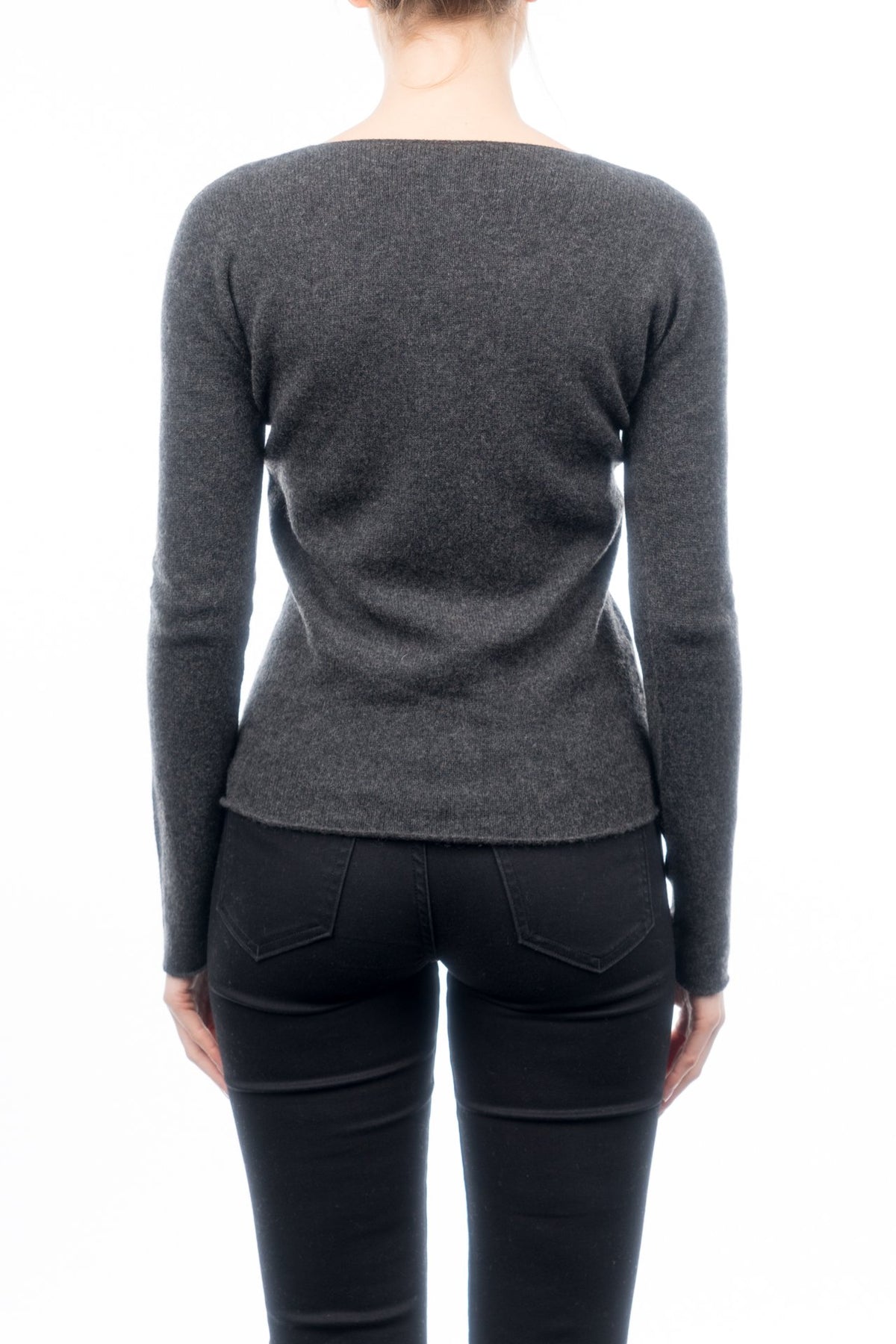 Charcoal Women's 100% Cashmere V-Neck, view 2