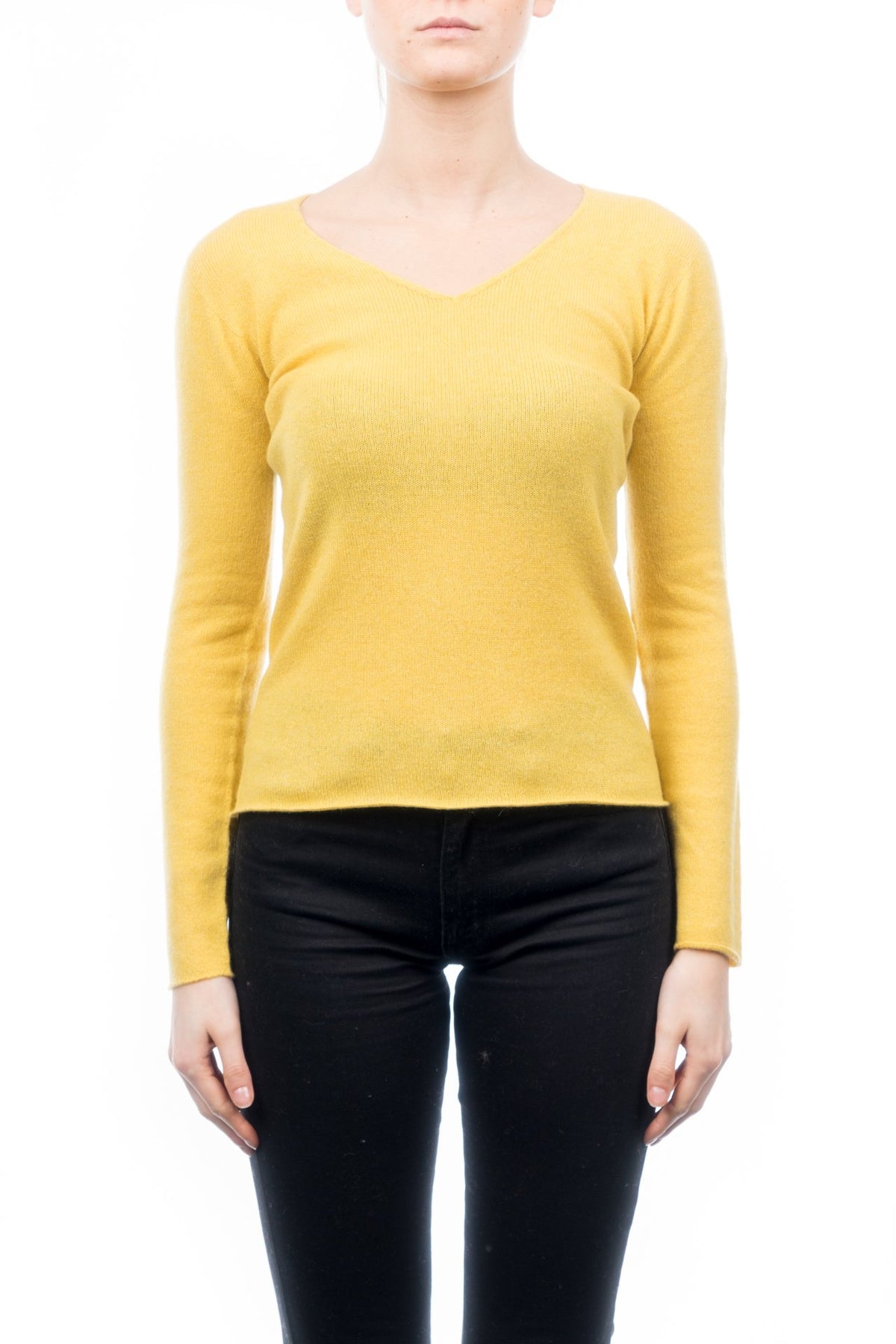 Yellow Women's 100% Cashmere V-Neck