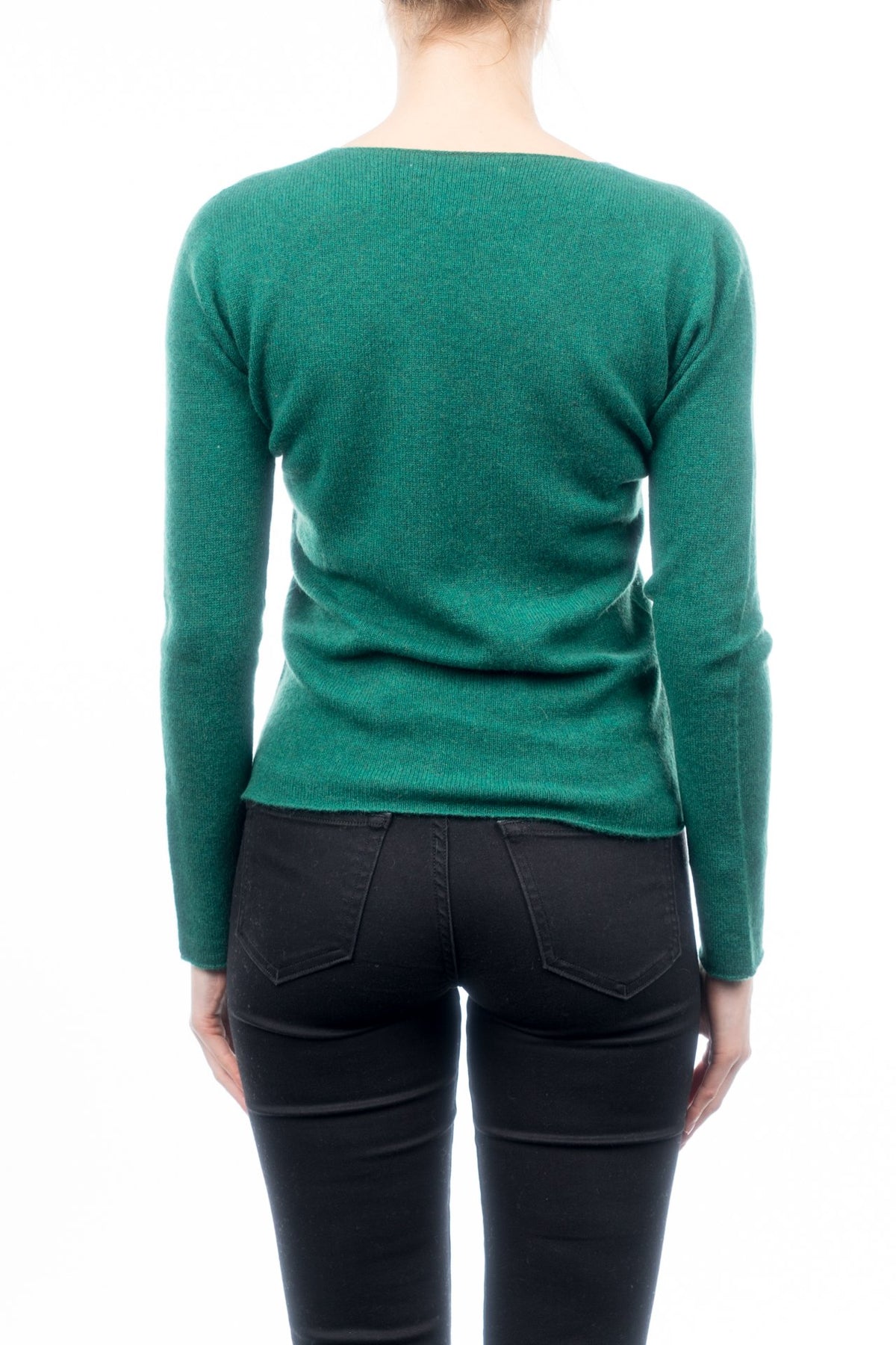 Green Women's 100% Cashmere V-Neck, view 2
