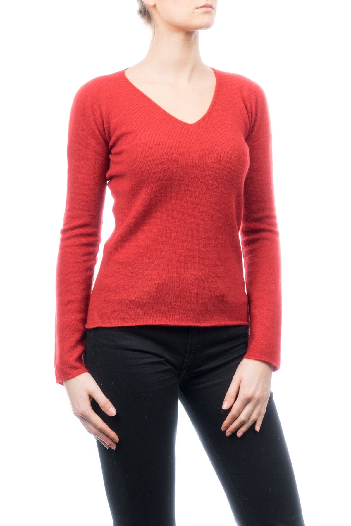 Red Women's 100% Cashmere V-Neck