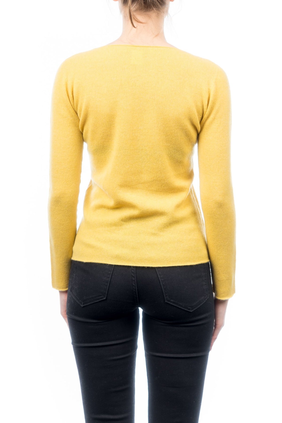 Yellow Women's 100% Cashmere Crewneck, view 3