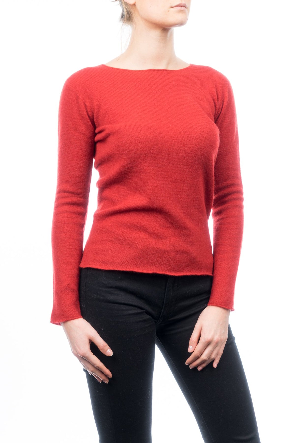 Red Women's 100% Cashmere Crewneck, view 2