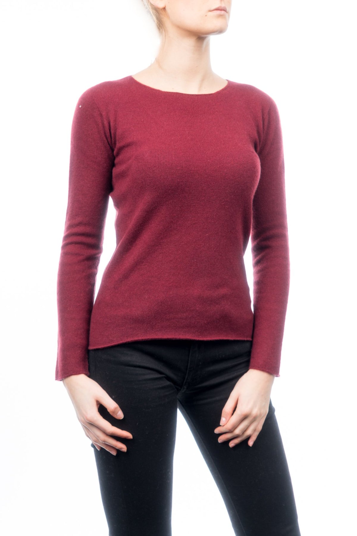 Burgundy Women's 100% Cashmere Crewneck, view 2