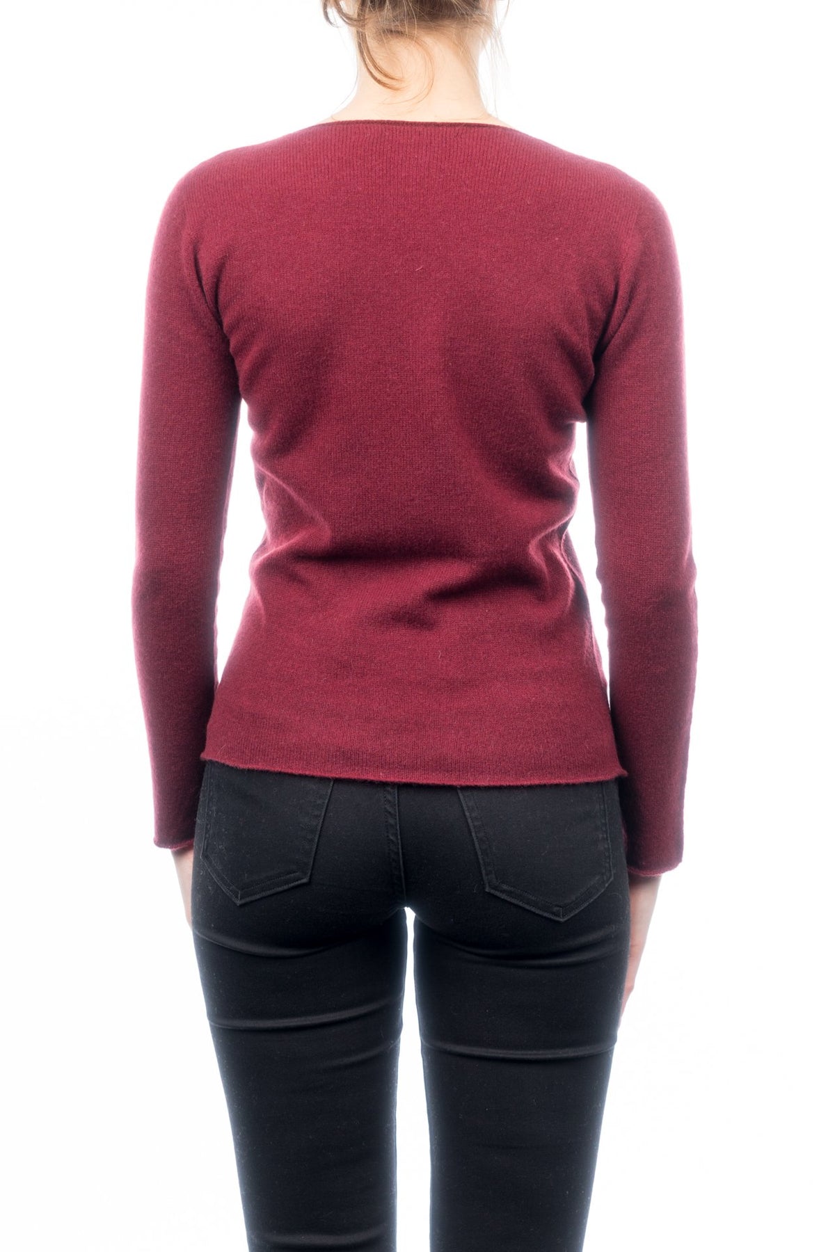 Burgundy Women's 100% Cashmere Crewneck, view 3