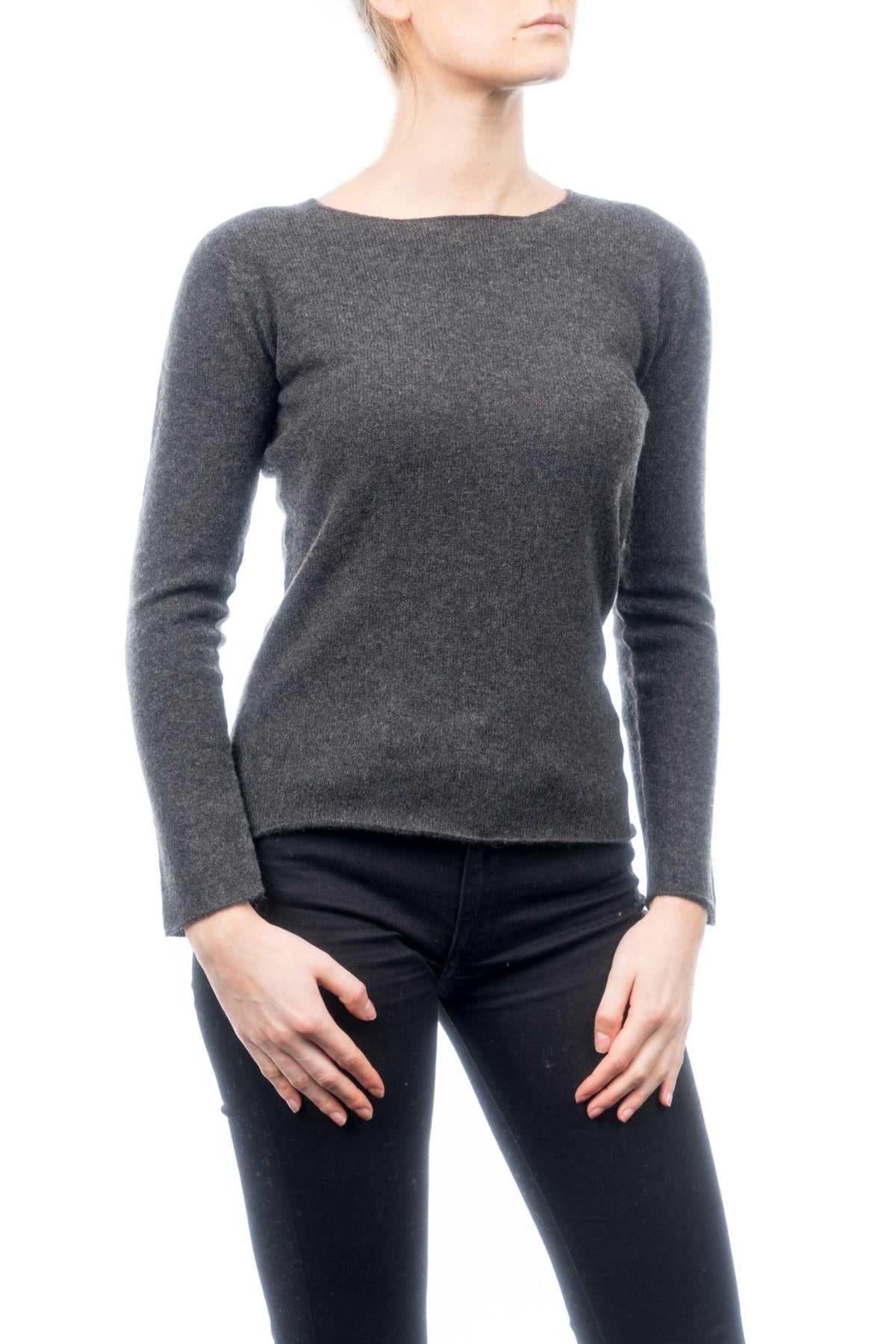 Charcoal Women's 100% Cashmere Crewneck, view 2