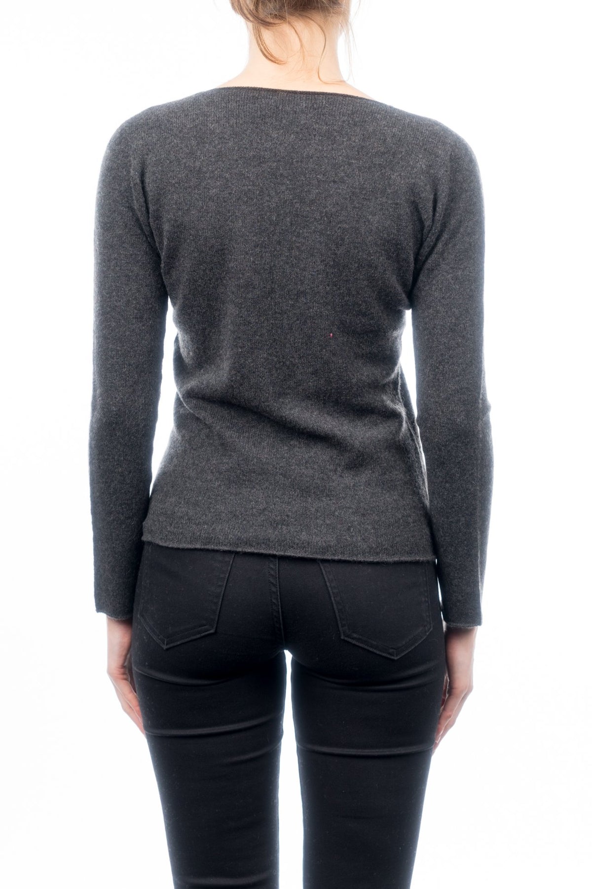Charcoal Women's 100% Cashmere Crewneck, view 3
