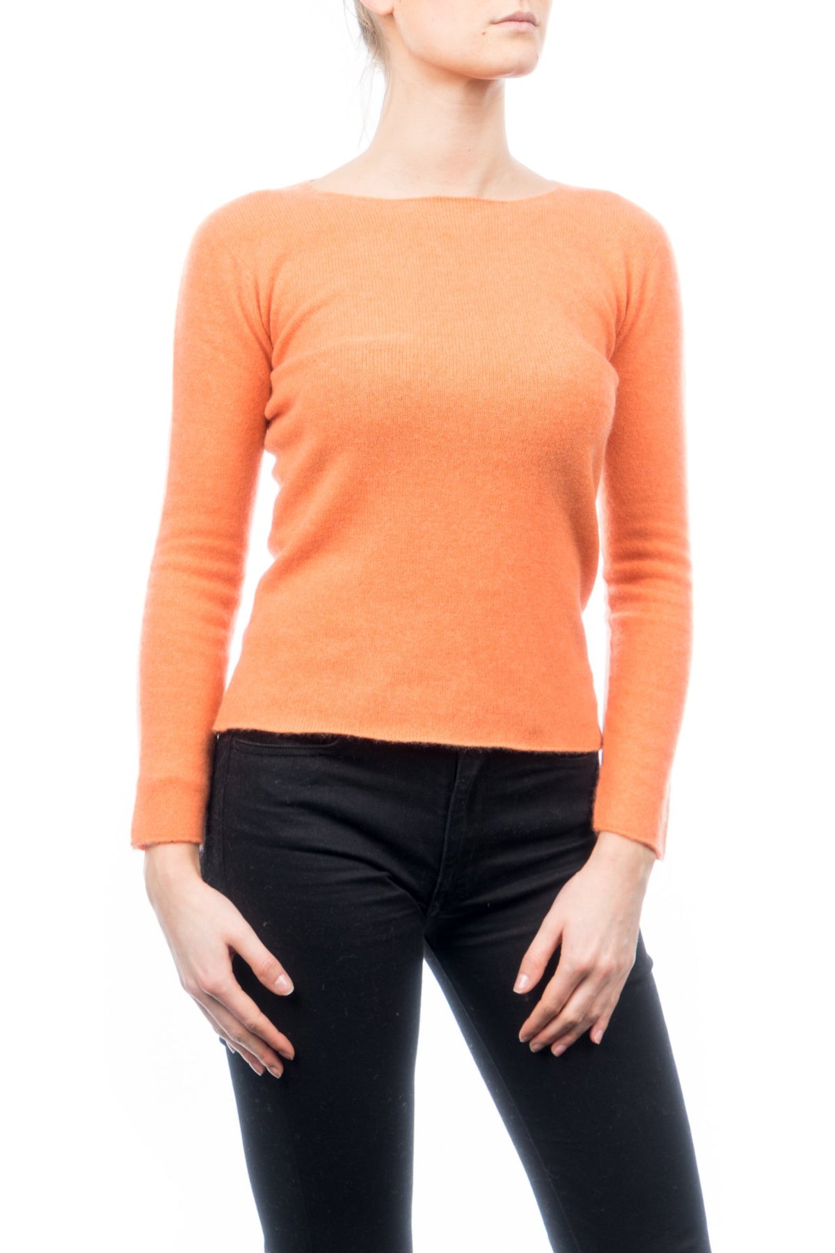 Orange Women's 100% Cashmere Crewneck, view 2
