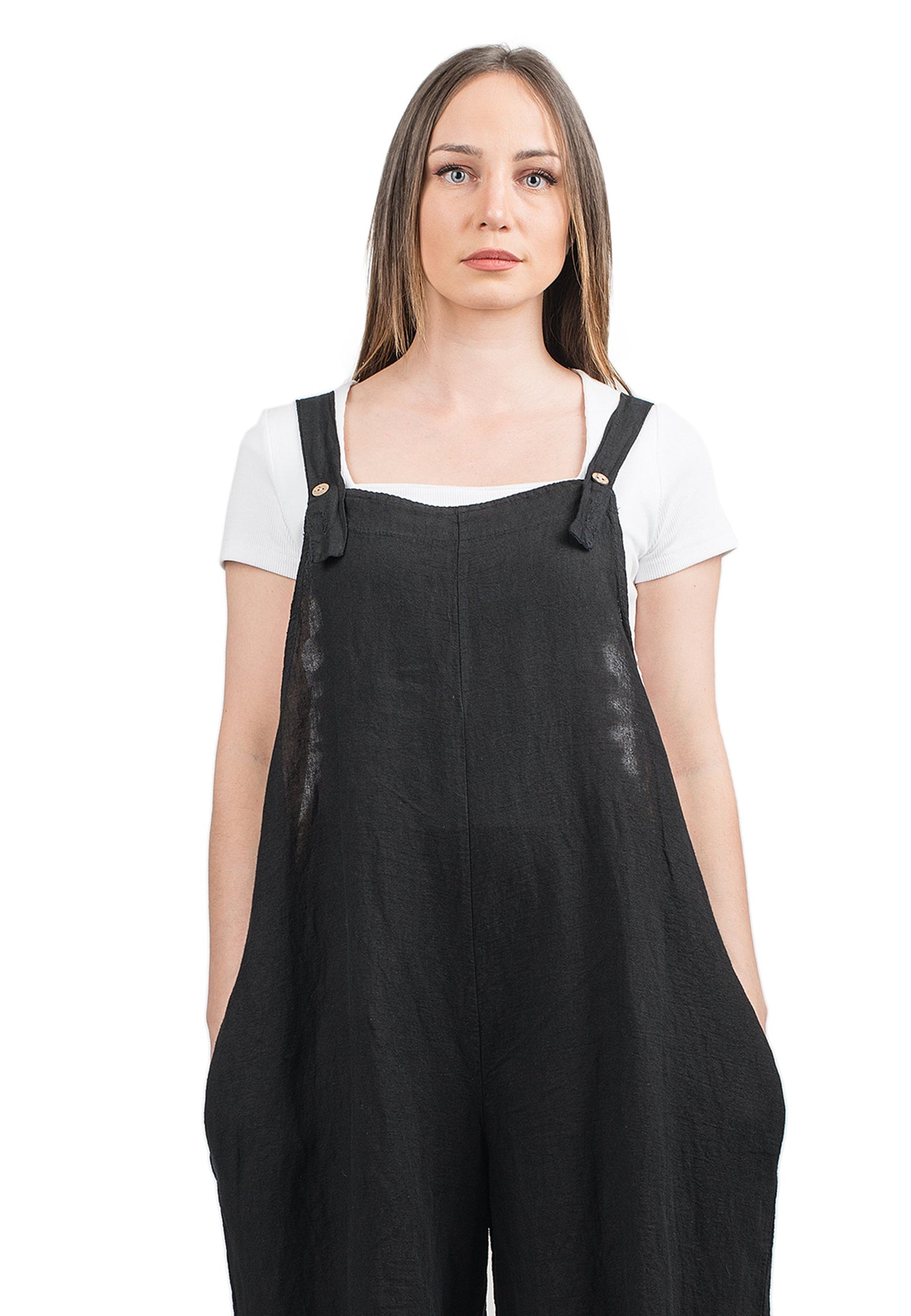 Black linen dungarees online