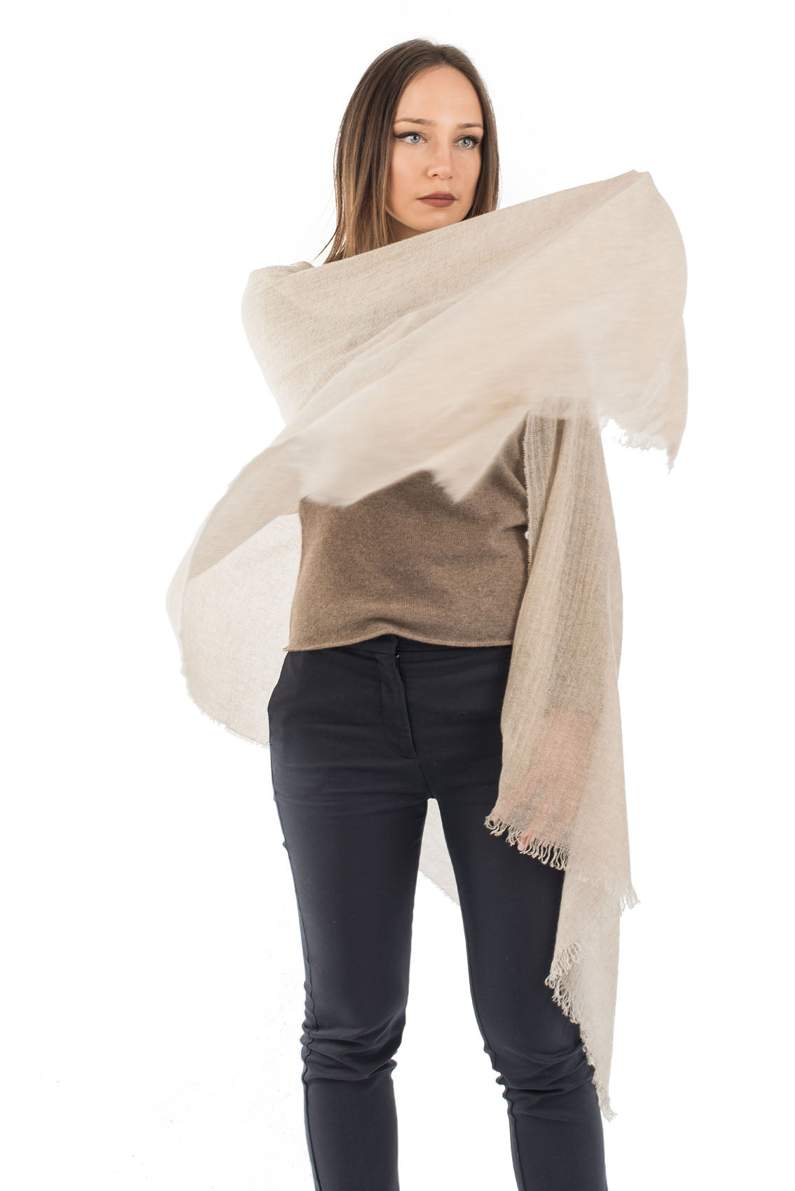 Beige Women's 100% Cashmere Pashmina, view 2