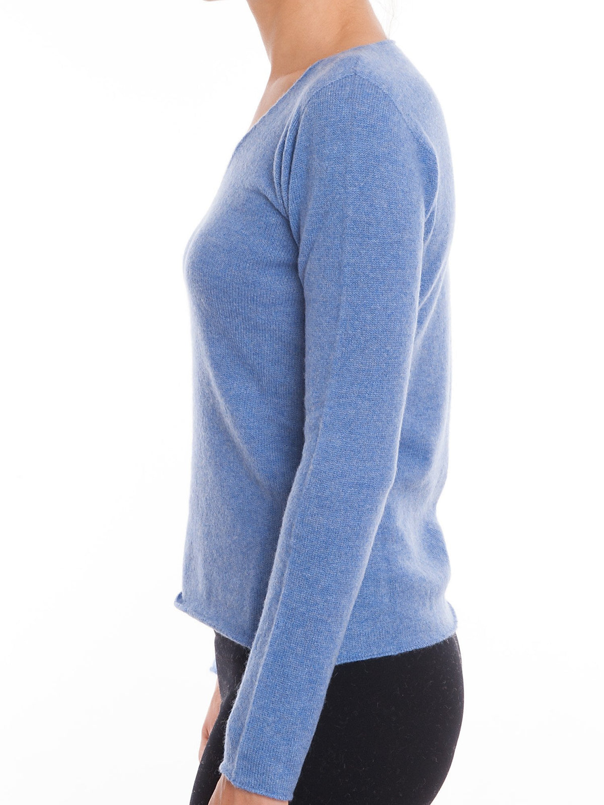 Light Blue Women's 100% Cashmere V-Neck, view 2
