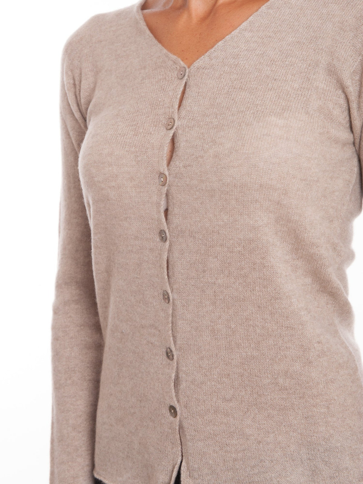 Beige Women's 100% Cashmere V-Neck Cardigan, view 2