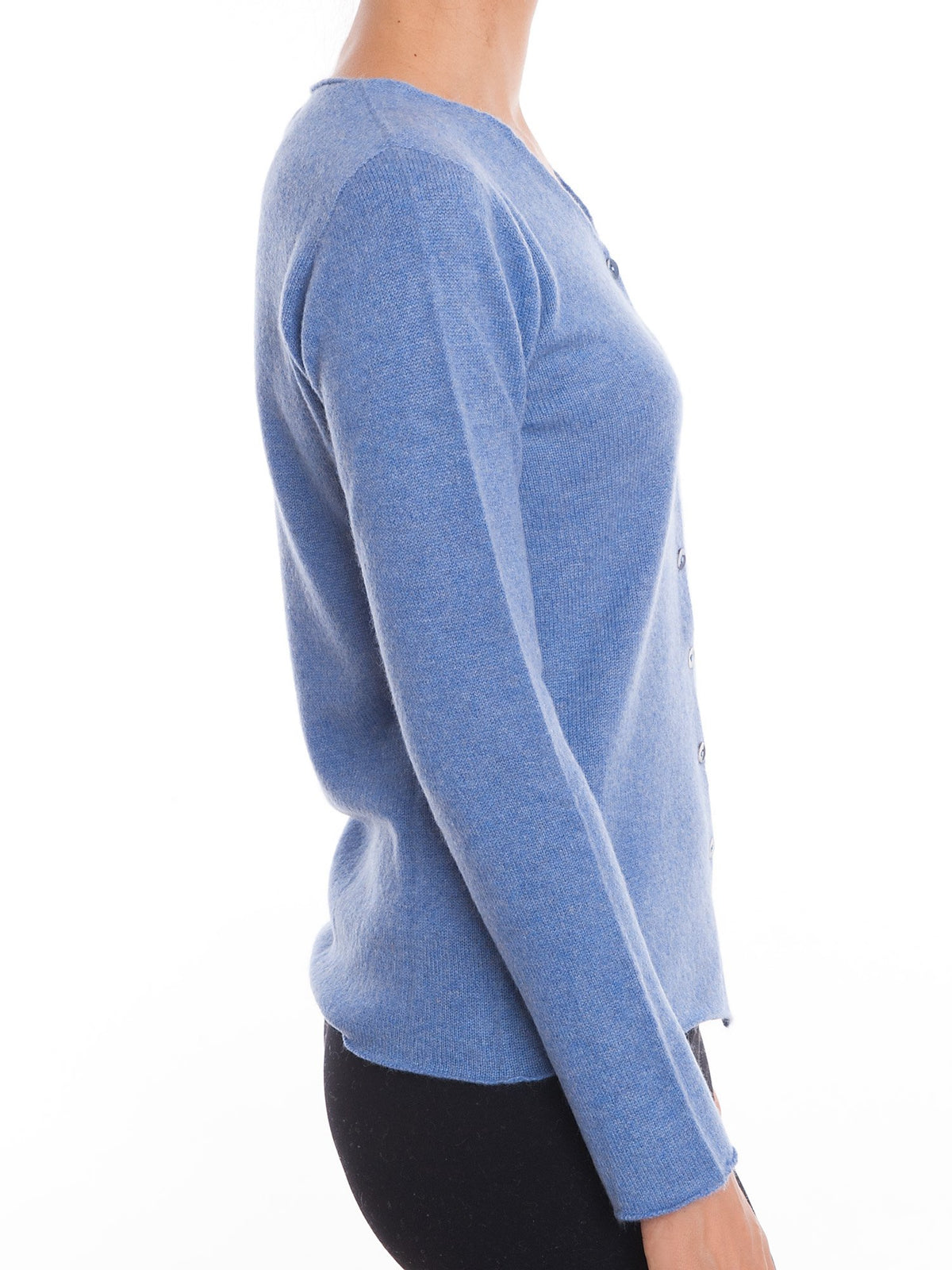 Light Blue Women's 100% Cashmere V-Neck Cardigan, view 3