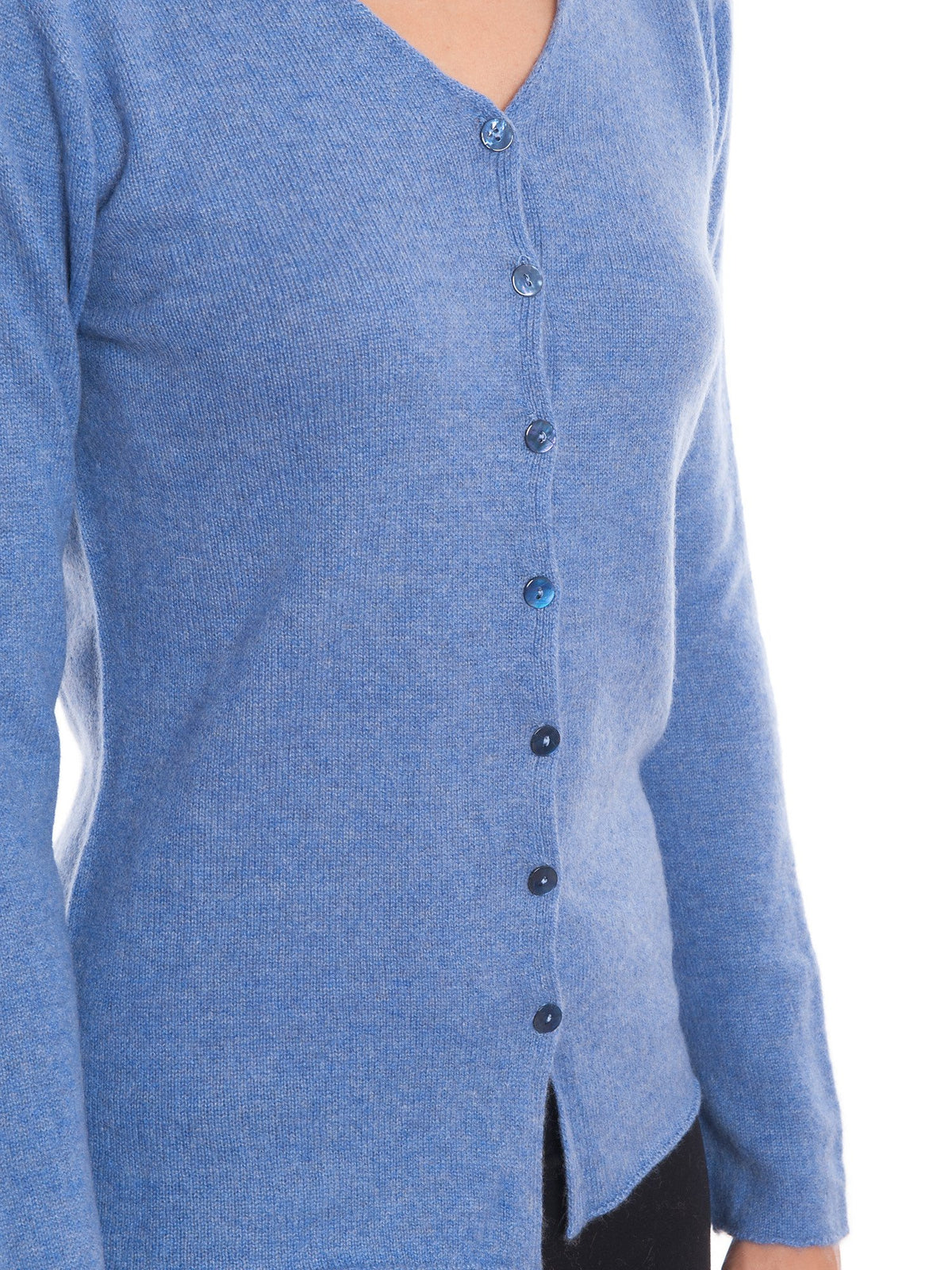 Light Blue Women's 100% Cashmere V-Neck Cardigan, view 2