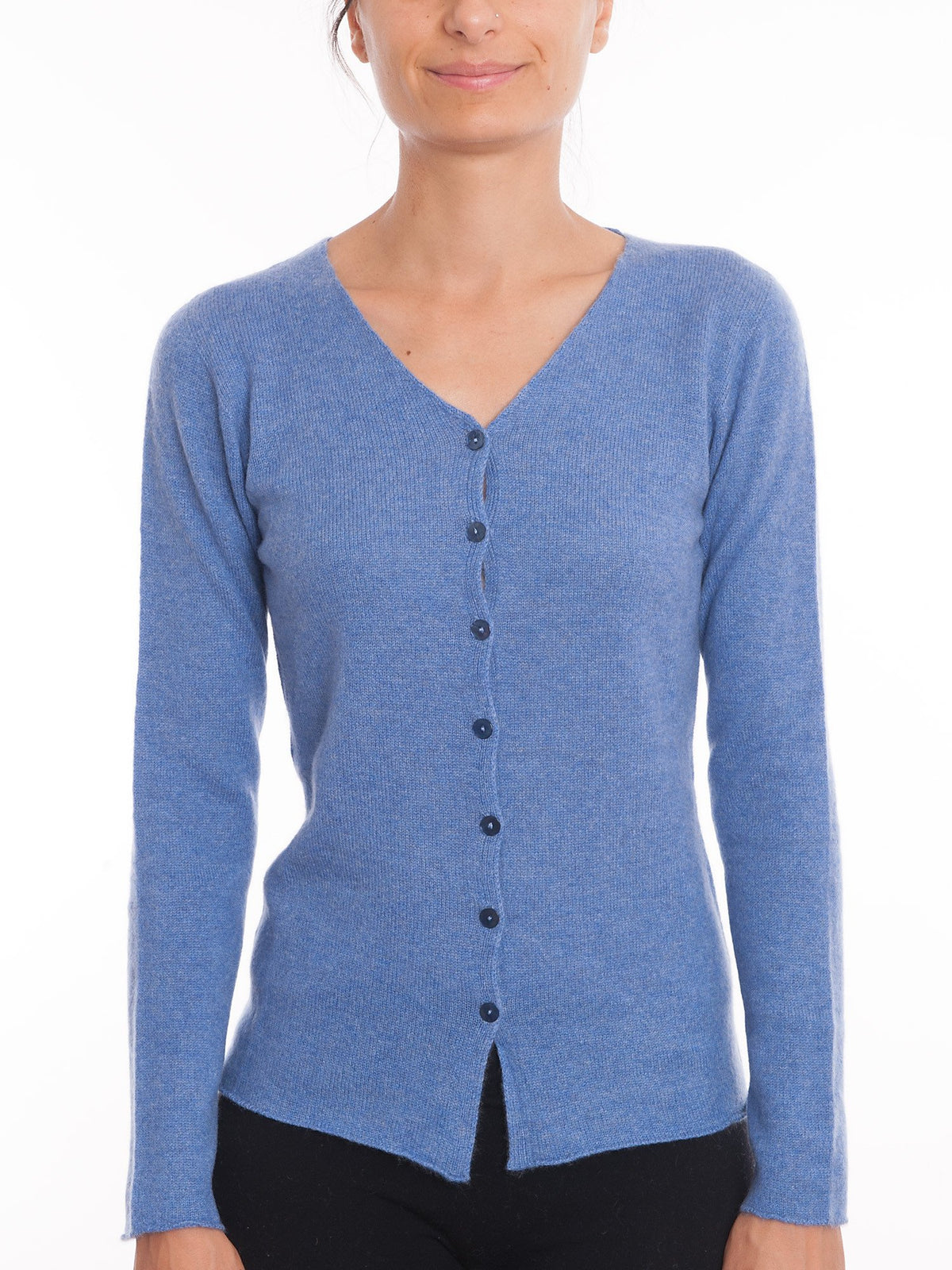 Light Blue Women's 100% Cashmere V-Neck Cardigan