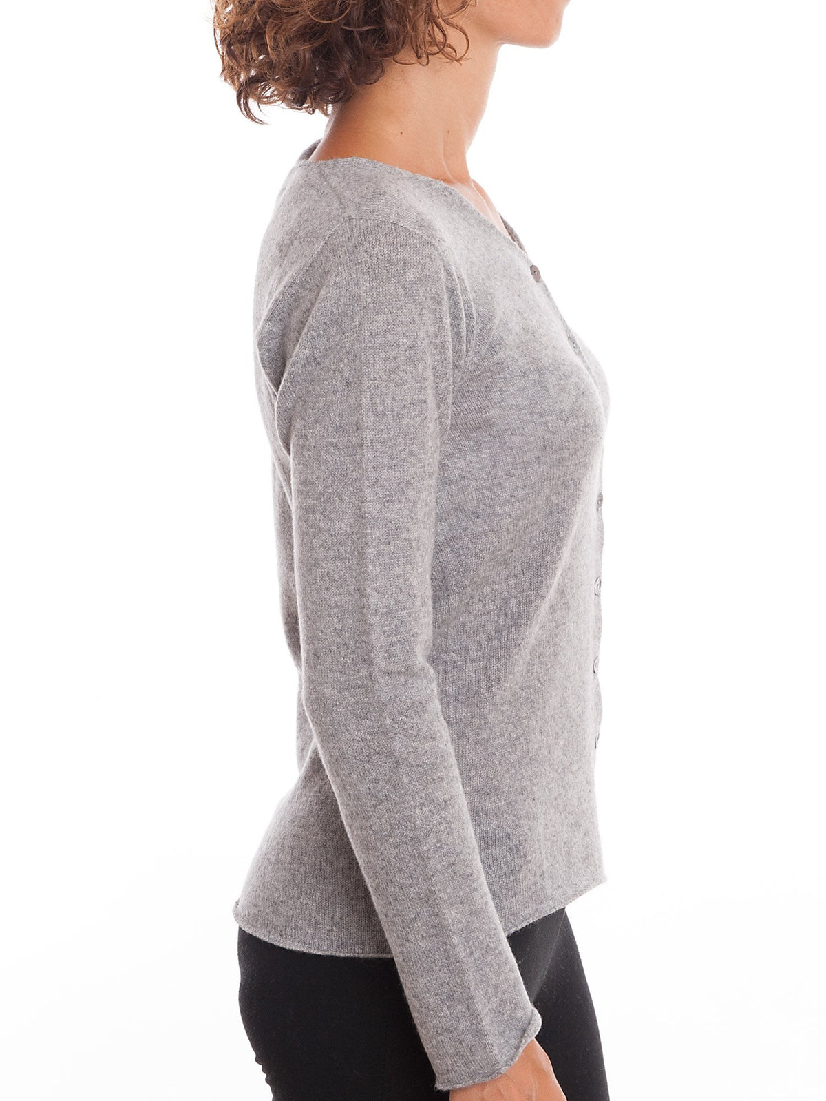 Gray Women's 100% Cashmere V-Neck Cardigan, view 2