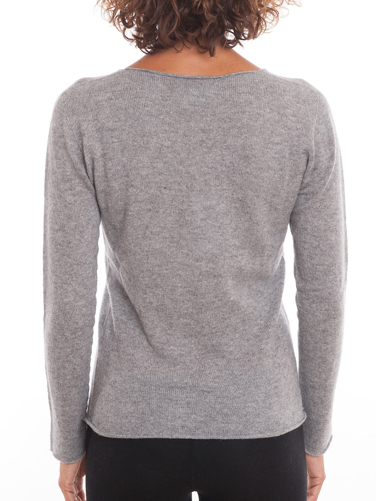 Gray Women's 100% Cashmere V-Neck Cardigan, view 3