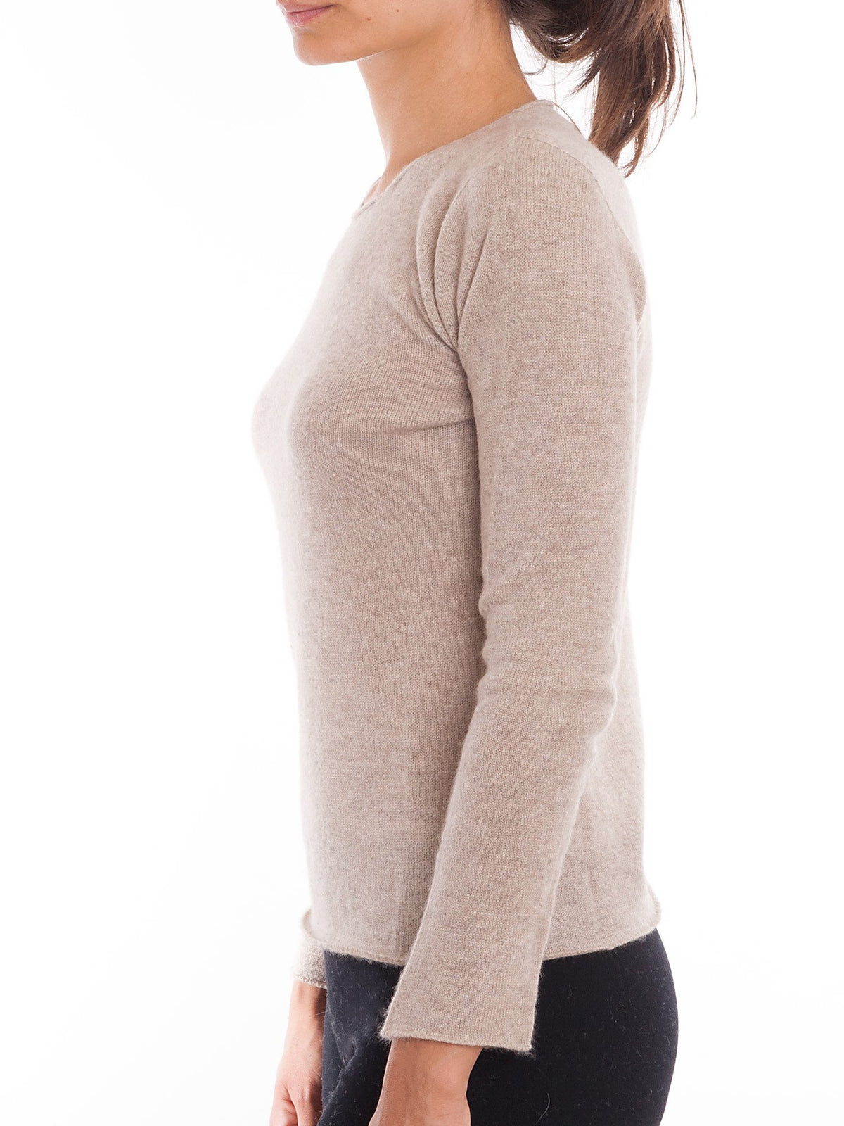 Beige Women's 100% Cashmere Crewneck, view 2