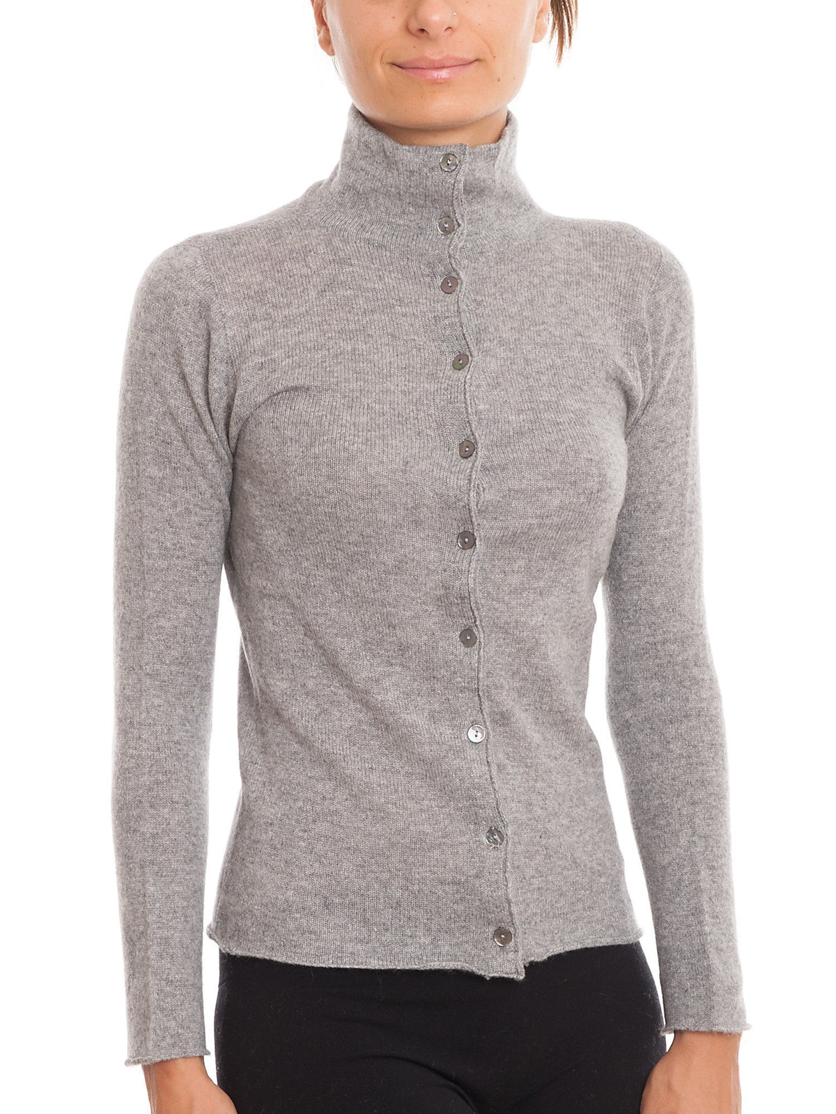 Gray Women's 100% Cashmere Mock Neck Bomber