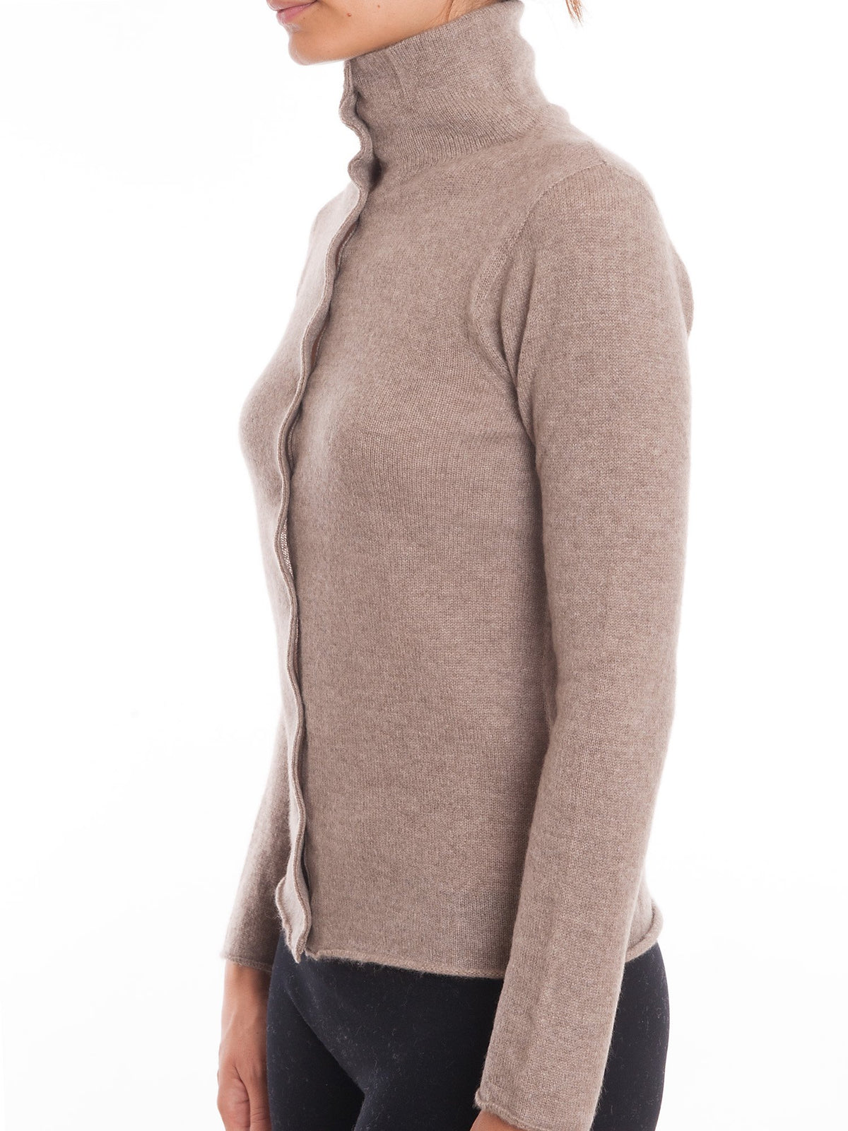Mink Women's 100% Cashmere Mock Neck Bomber, view 3